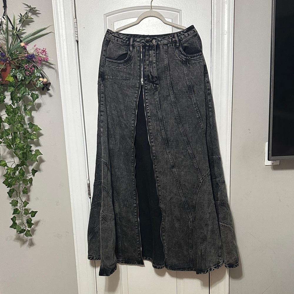 Black Denim Maxi Skirt